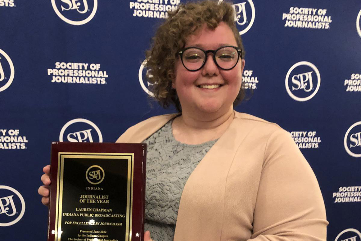 A picture of Lauren Chapman, who genuinely didn't expect to win Journalist of the Year and didn't shower before the awards ceremony.